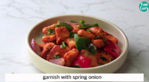 garnishing with spring onions