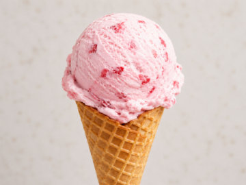 Strawberry Ice Cream with Waffle Cone