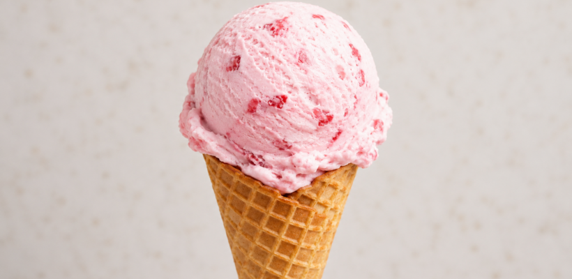 Strawberry Ice Cream with Waffle Cone